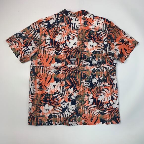 Columbia Shirt Mens L Large Navy Orange PFG Trollers Best Floral Vented Fishing - Picture 6 of 12